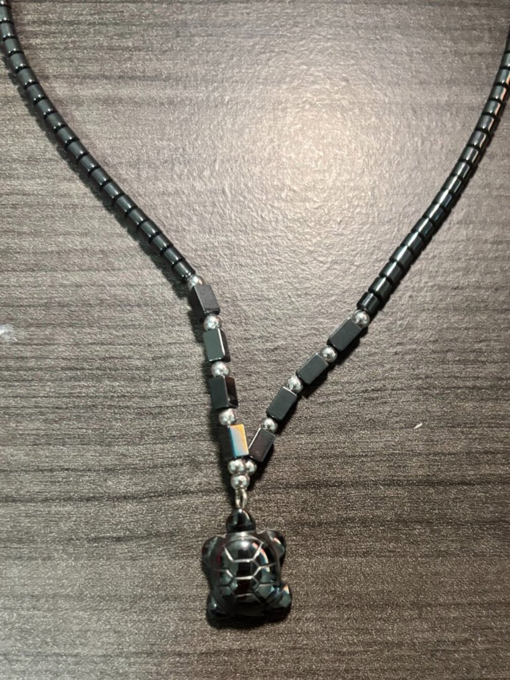 Silver-Toned Turtle Beaded Necklace